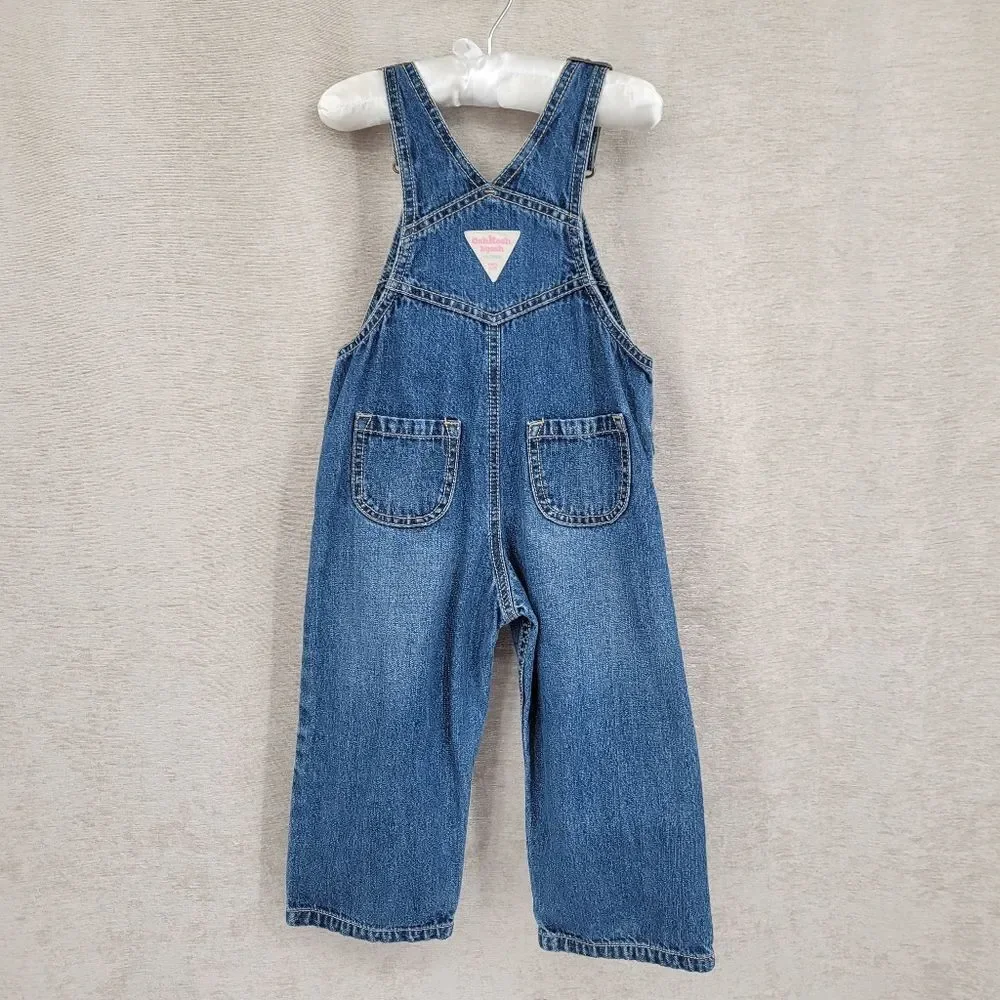 Oshkosh Vestbak Denim Blue Jean Kids Overalls Girls Pink Accents Size 2T